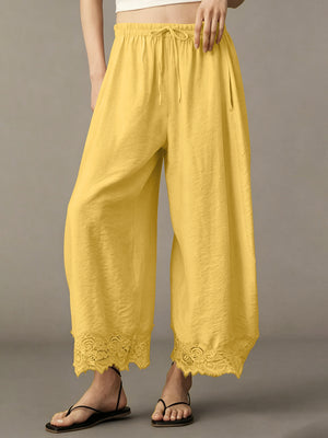 Elastic-Waist Pocketed Drawstring Wide Leg Pants in sky blue with drawstring