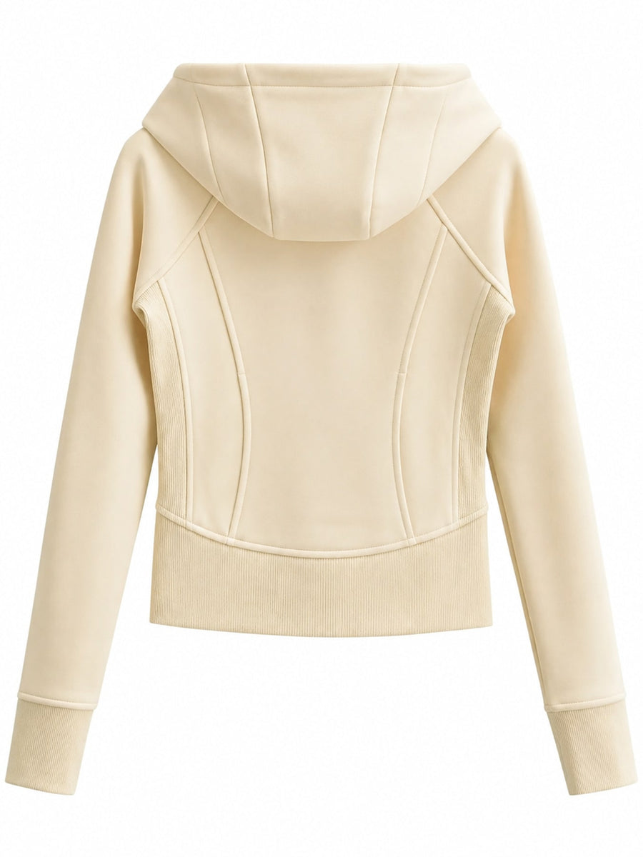 Cotton and spandex blend with at least 90% but less than 95% cotton zip hoodie in Charcoal Gray with slim silhouette