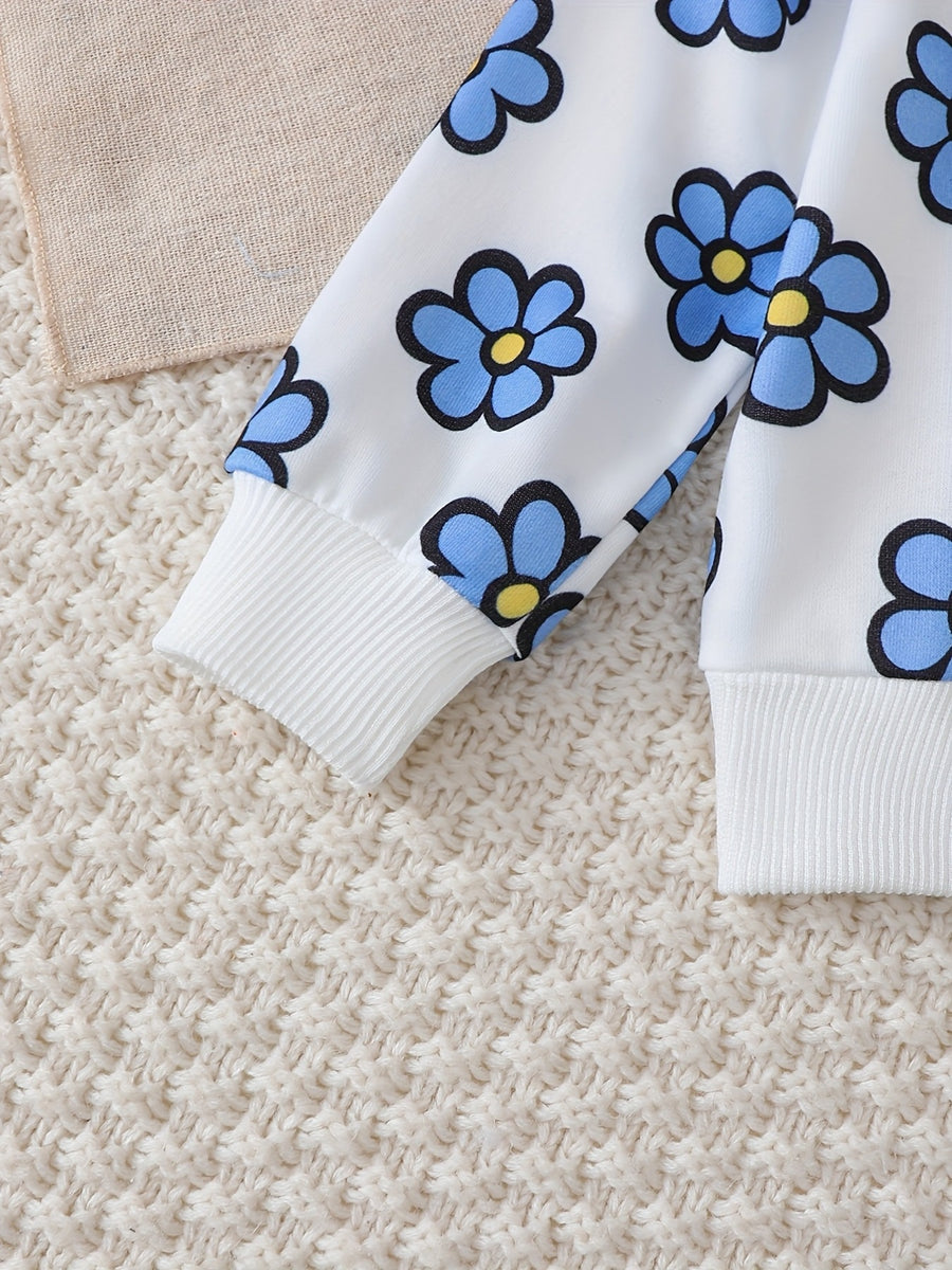 sweatshirt and joggers set featuring floral in Blue with 95%cotton,5%spandex Care instructions: Machine wash cold texture