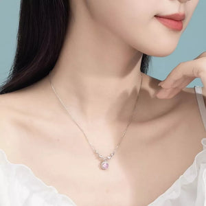 925 Sterling Silver Zircon Pendant Necklace in pink with pendant