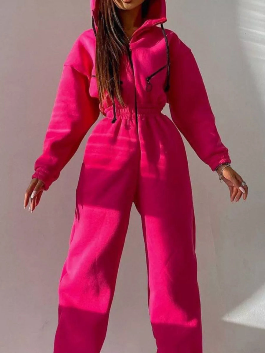 Zip Front Dropped Shoulder Jumpsuit in Gray