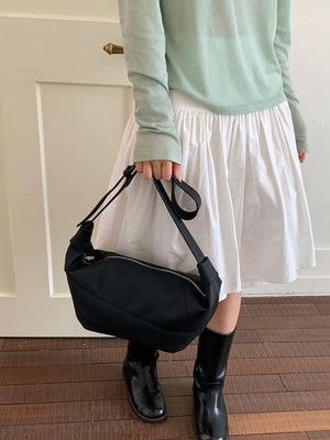 PU Leather Imported Size & crossbody bag in Black with crescent silhouette