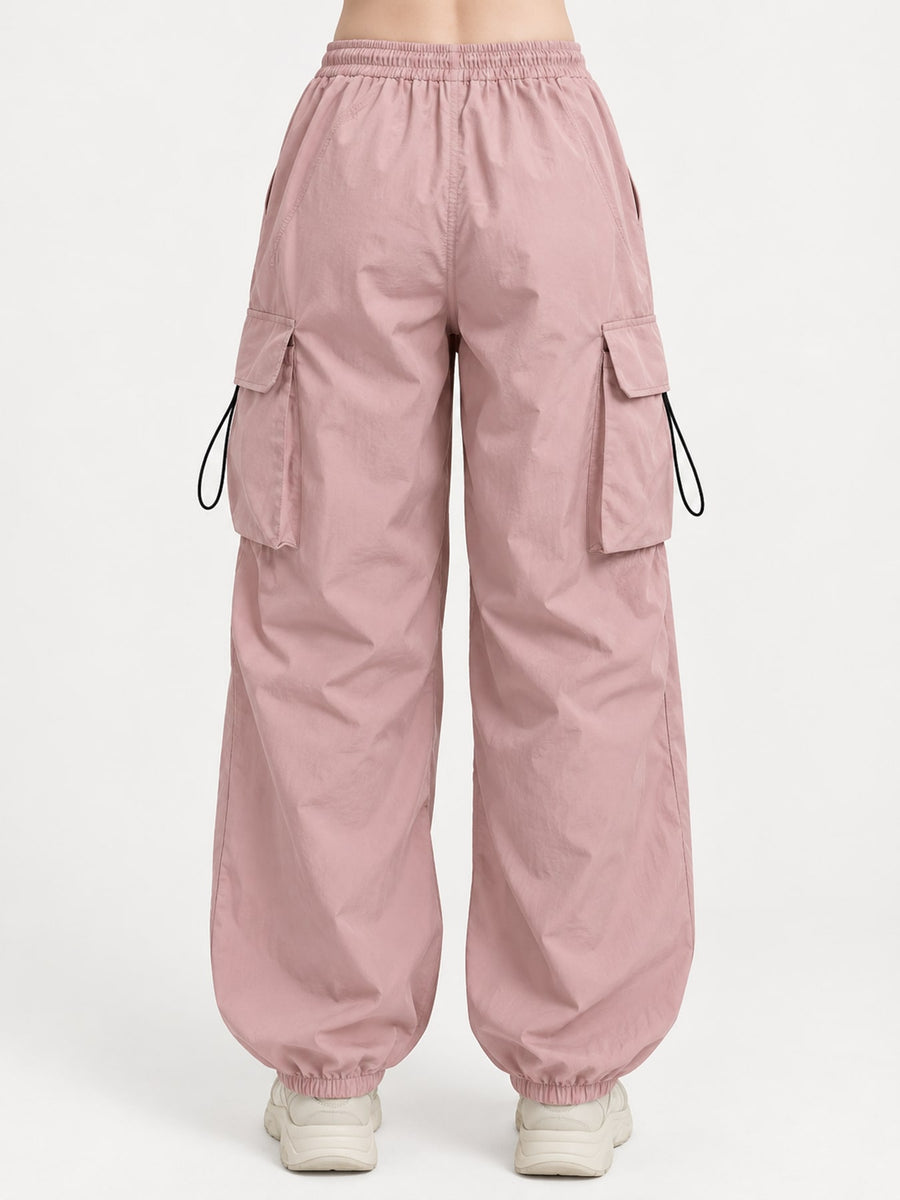 hot pink cargo pants with full-length and drawstring