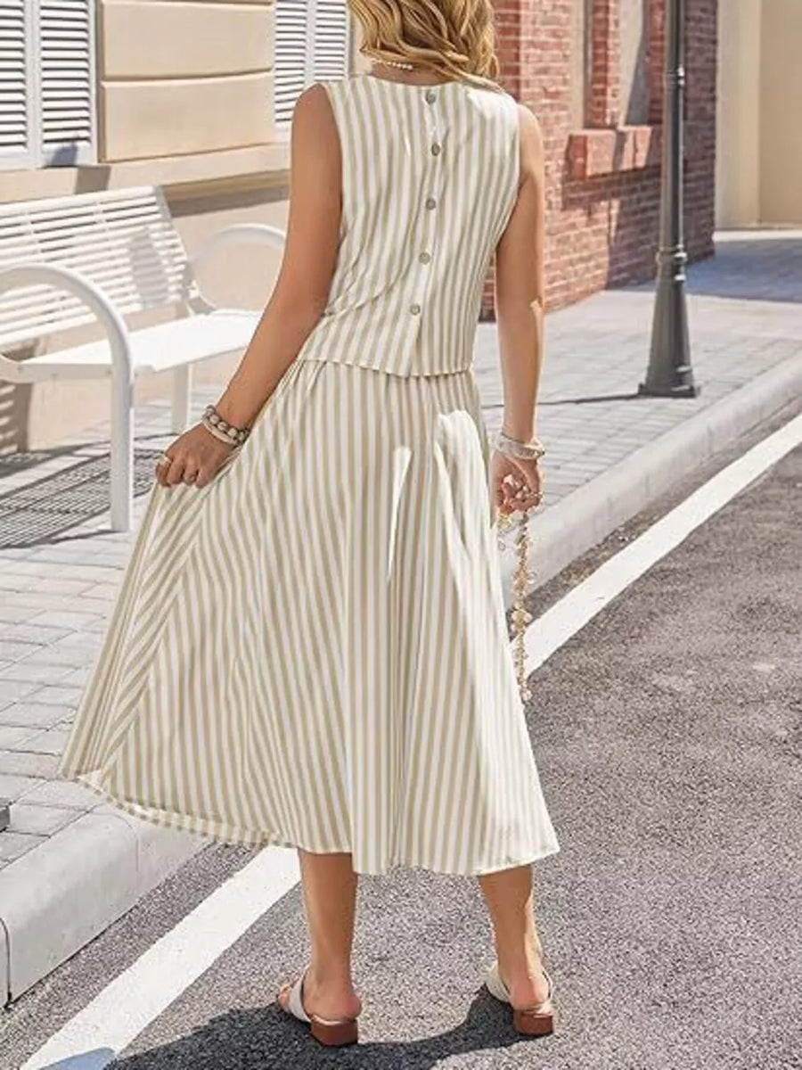 two-piece set featuring striped in white with rayon texture