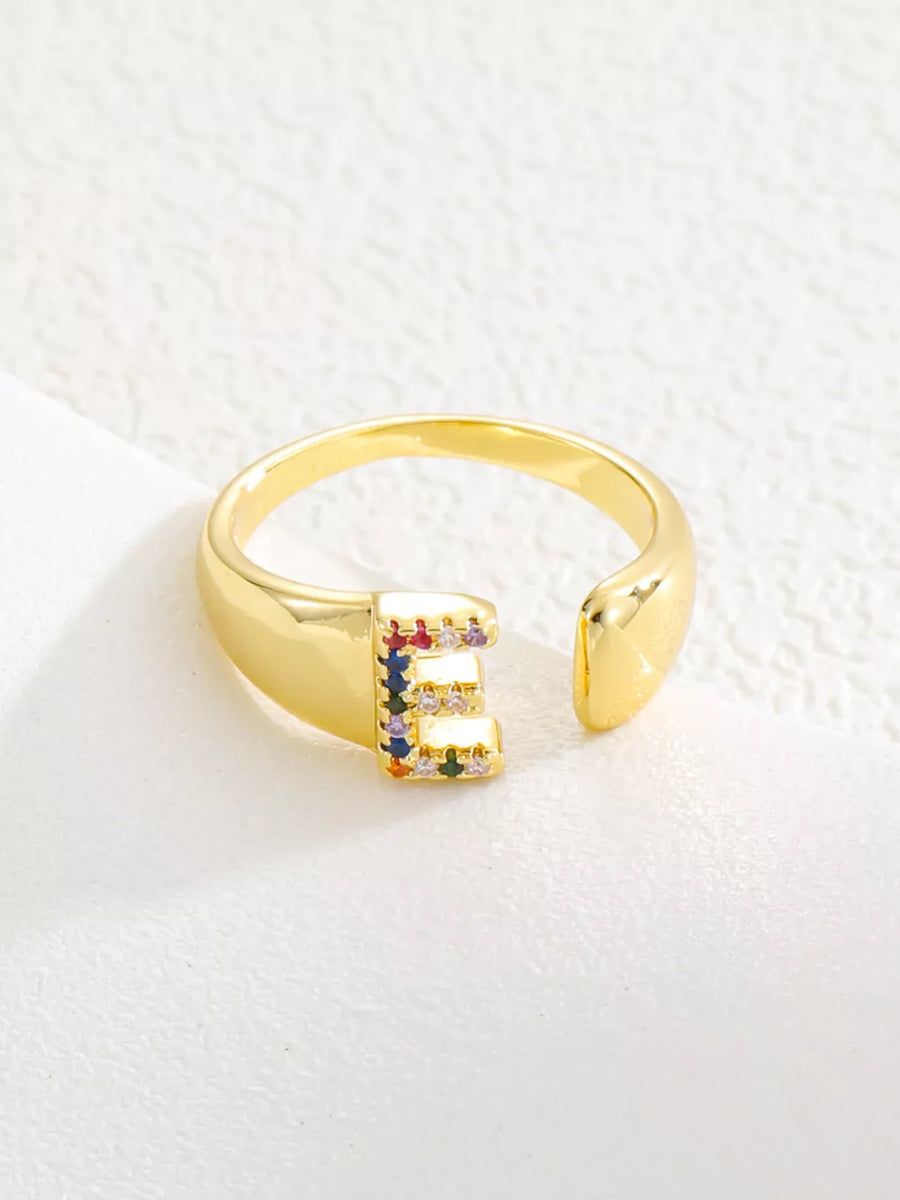 18k Gold-plated Zircon Letter Ring in E with gold-plated