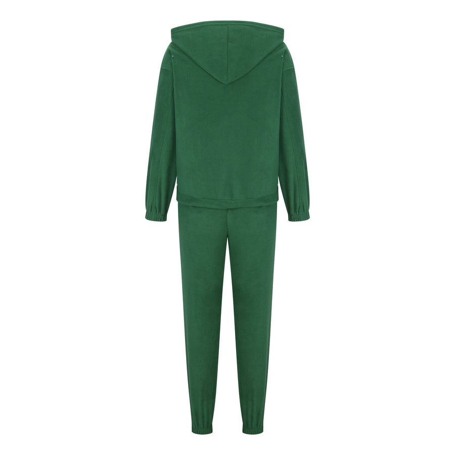 Dark Green Fleece Hoodie & Jogger Co-ord Set with drawstring hood and elastic cuffs.