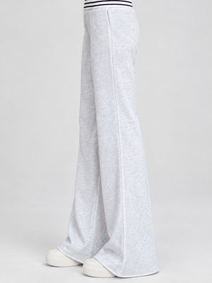 High-Waisted Wide-Leg Flare Pants in White Gray-Fleece-lined Tall with drawstring waist