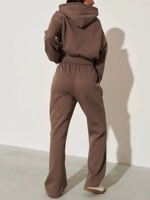 Zip-up Hoodie And Wide-leg Pants Set option 15