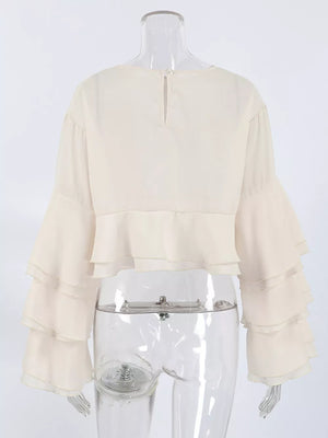 blouse in Apricot with frill and cropped