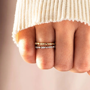 Gold and silver band rings with heart and zirconia details