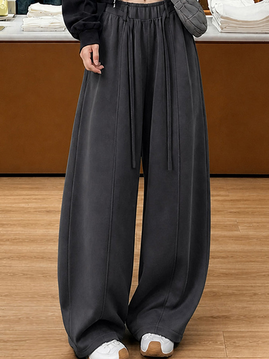 New Year Red-Tall wide-leg pants with full-length and drawstring