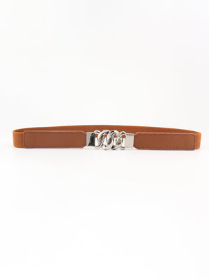 Chain detail faux leather elastic belt in Chocolate/Silver