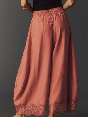 wide-leg pants in sky blue with drawstring and ankle-length