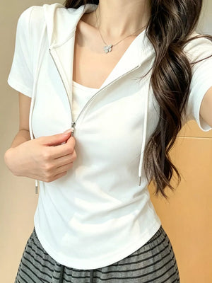 white hoodie with waist-length and half-zip