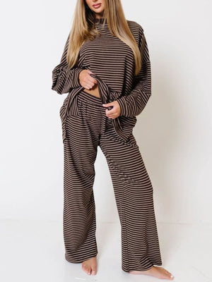 Coffee Brown relaxed lounge set with round neck