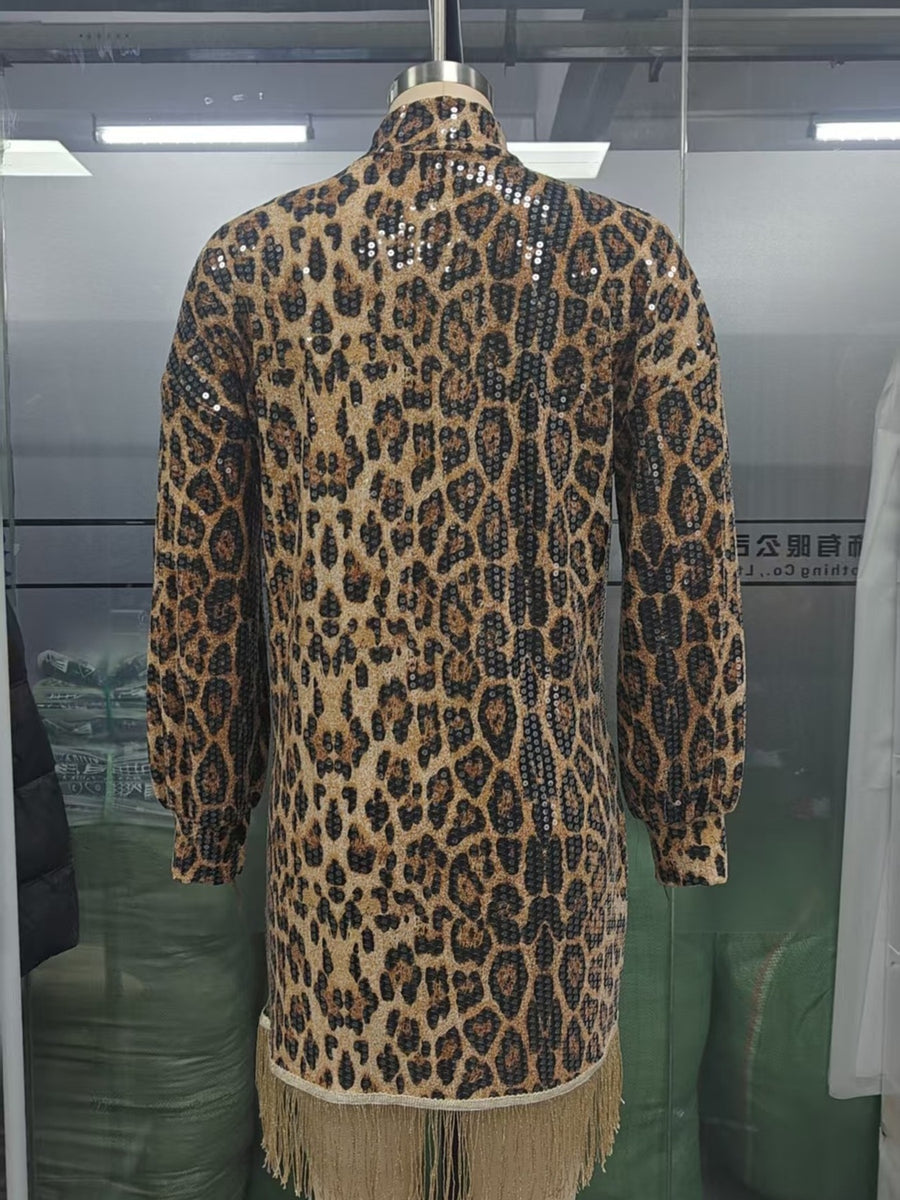 mini dress in black with leopard-print and pocketed