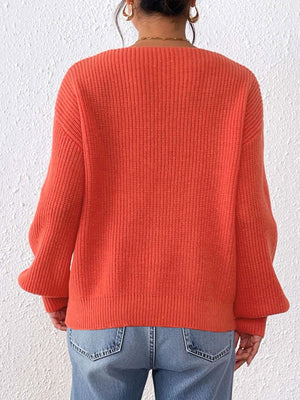 romantic pullover sweater in bright orange with v-neck
