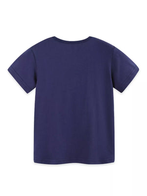 Navy cotton toddler t-shirt with short sleeves and crew neck.