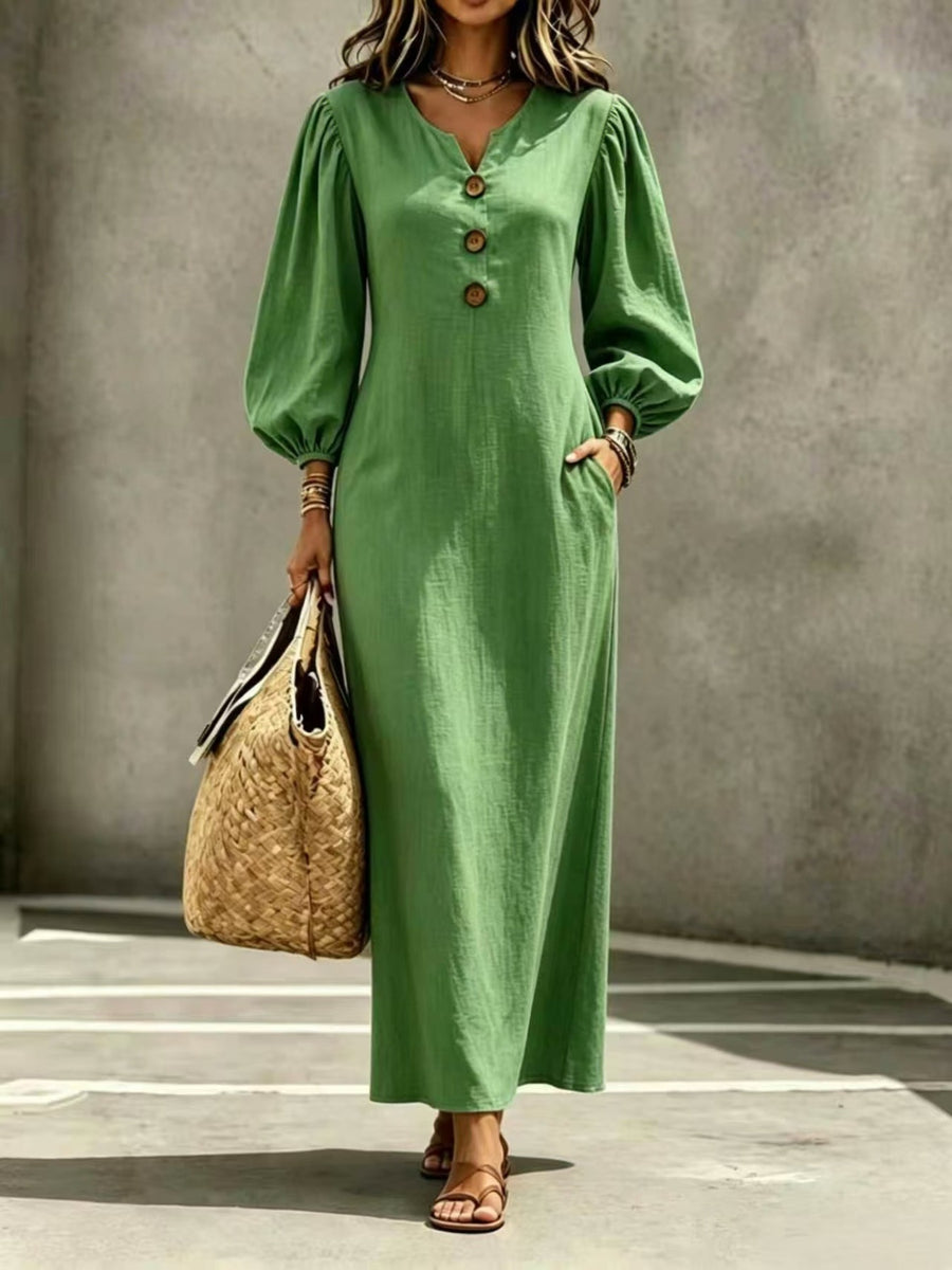 maxi dress in Navy with buttoned and maxi