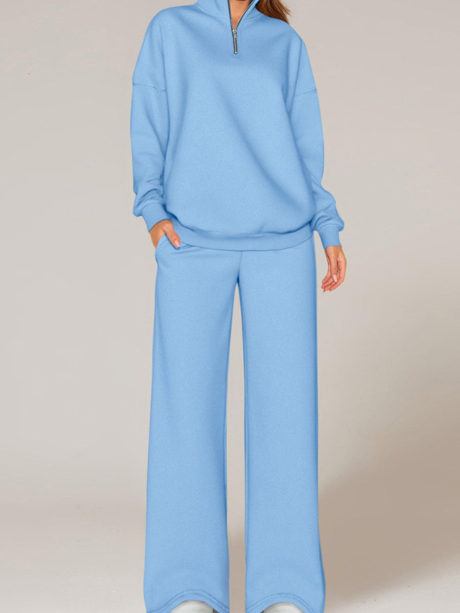 White relaxed sweat set with mock neck