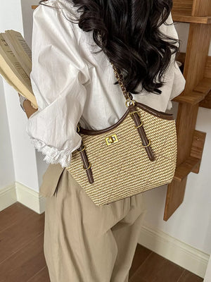 Brown crossbody bag with turn-lock and geometric