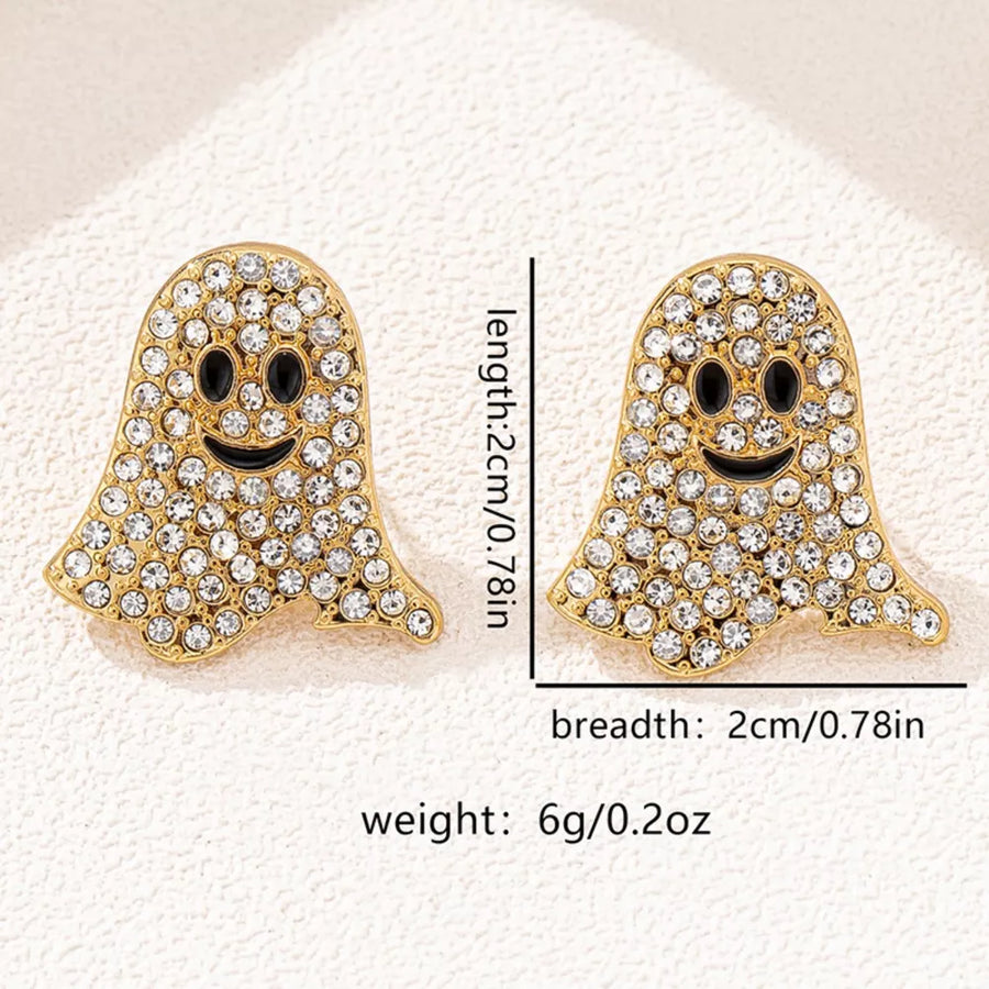 18k Gold-plated Rhinestone Halloween Ghost Earrings in Silver with rhinestone embellishment