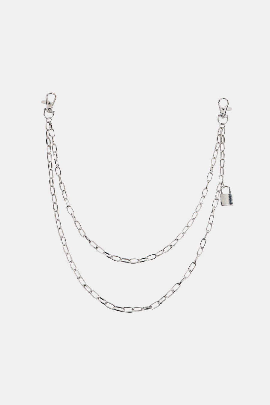 Silver double chain pocket chain with padlock accessory