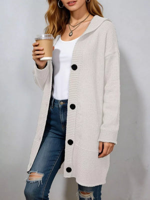 Burgundy cardigan with thigh-length and button-front
