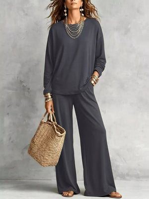 bohemian two-piece set in Dark Green with round neck