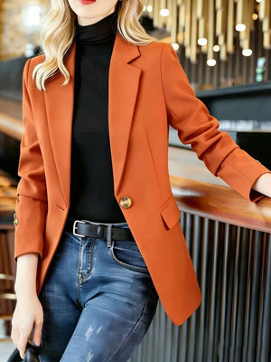 white blazer with notch lapel and long sleeve