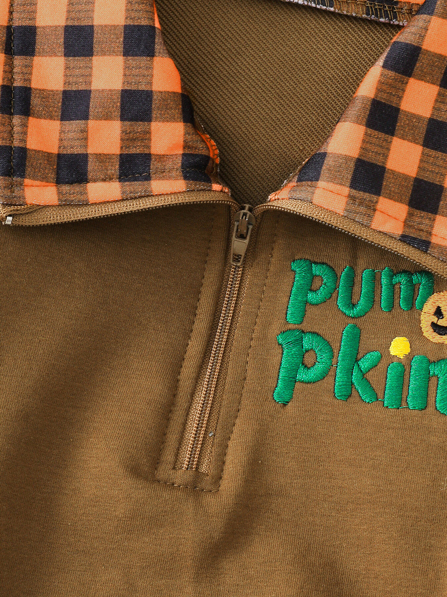 orange sweatshirt featuring collared and plaid