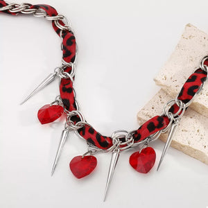 necklace featuring leopard-print in black with Alloy, Silver-plated, Glass, leather Care instructions: Avoid wearing during