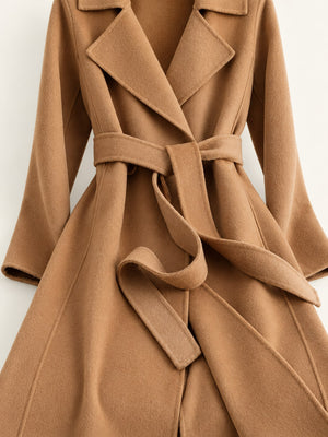 wool coat in Bright Red with belted and midi
