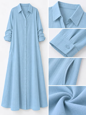 Polyester and spandex shirt dress in Olive Green with relaxed silhouette