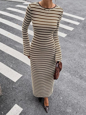 Black sweater dress with stretch and flared sleeve