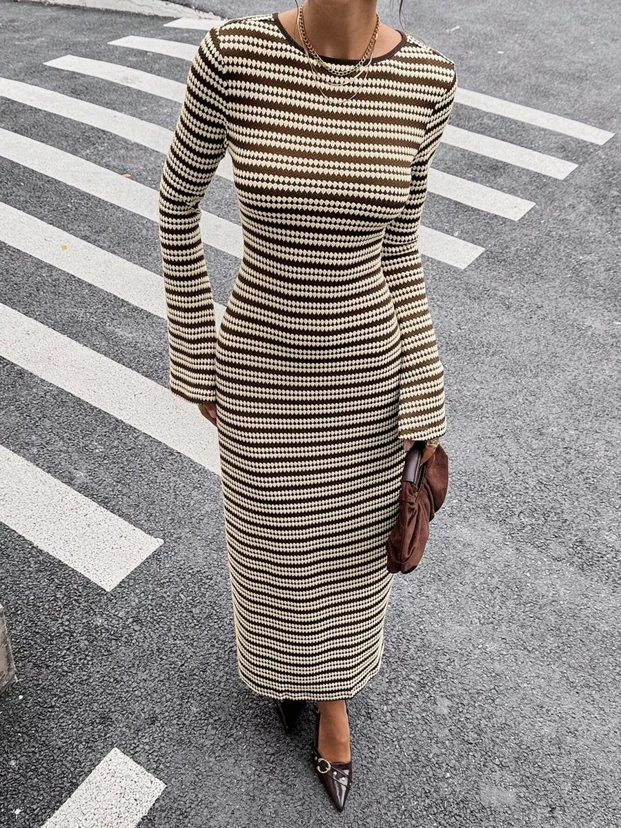 Black sweater dress with stretch and flared sleeve