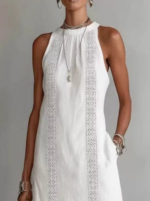 Yellow Sleeveless Lace Trim Midi Dress Plus Size