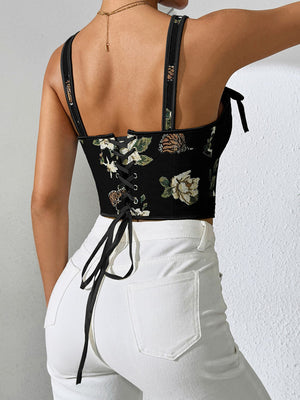 sage green crop top featuring bow and floral