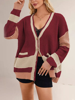 cardigan featuring color-block in taupe with 100% polyester Care instructions: Machine wash cold texture