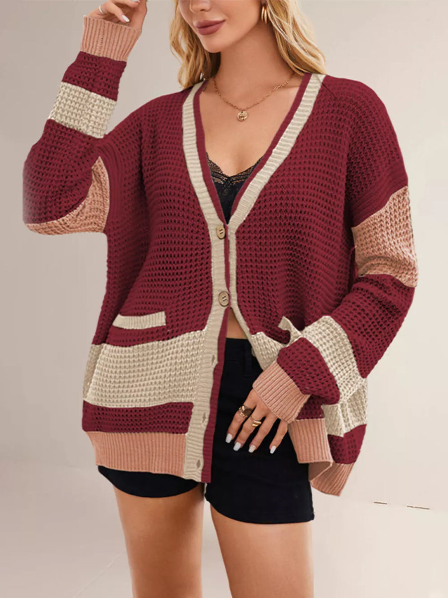 cardigan featuring color-block in taupe with 100% polyester Care instructions: Machine wash cold texture