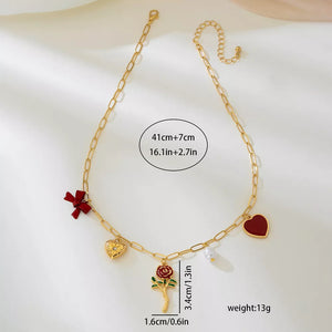 necklace in red with charm necklace and collar