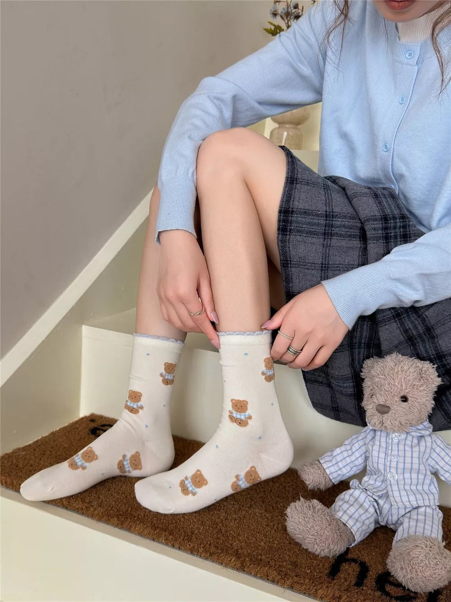 socks featuring motif in light gray with cotton Imported Size & texture