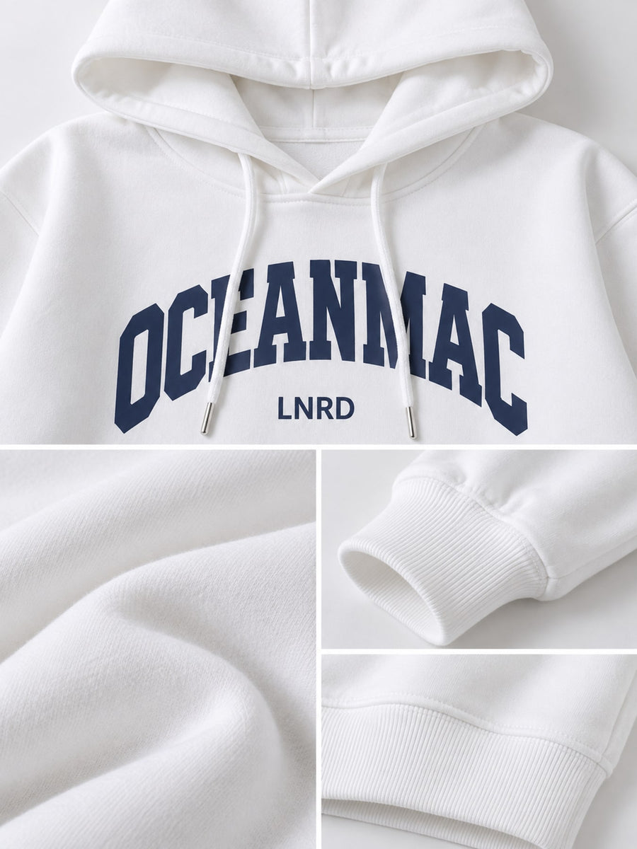 Letter Graphic Long Sleeve Hoodie in Light Gray