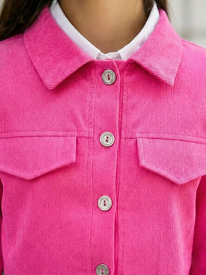 matching set in navy blue with collared and long sleeve