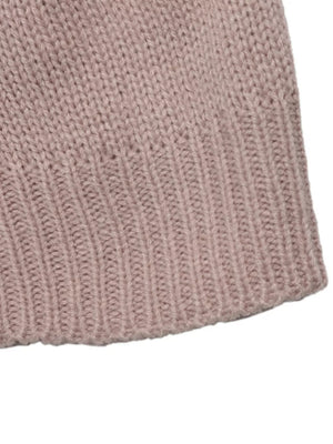blush pink mock neck sweater with decorative button and long sleeve