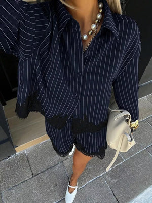 Dark Gray relaxed pajama set with collared