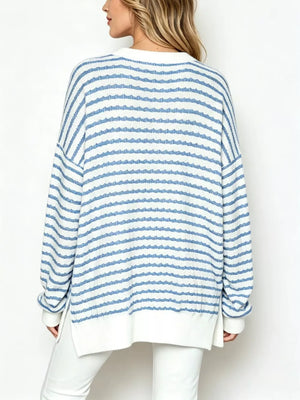 tan pullover sweater with side slit and long sleeve