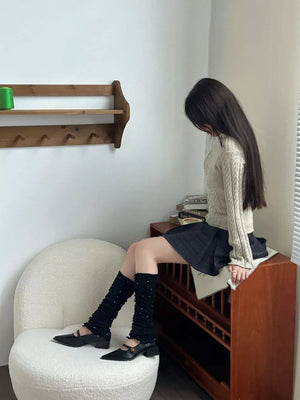 leg warmers in white with polka dot and ruched