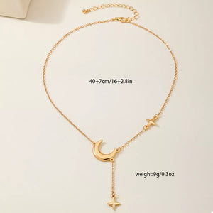 18k Gold-plated Moon And Star Chain Necklace in gold with moon charm