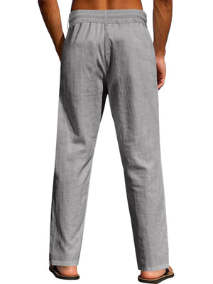 wide-leg pants in Green with drawstring waist and full-length